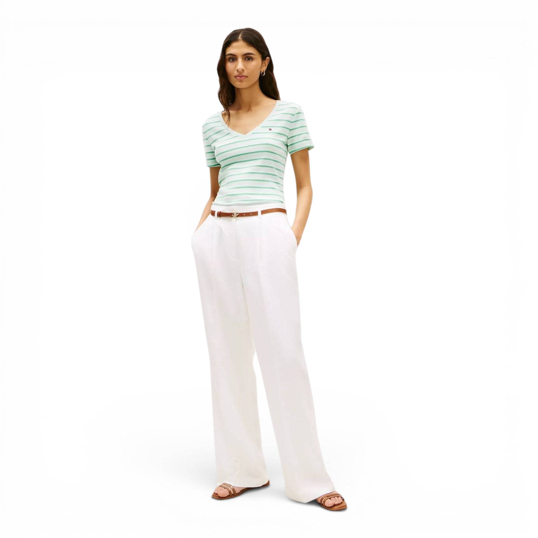 Playera Tommy Hilfiger Essential Striped V-Neck Mujer
