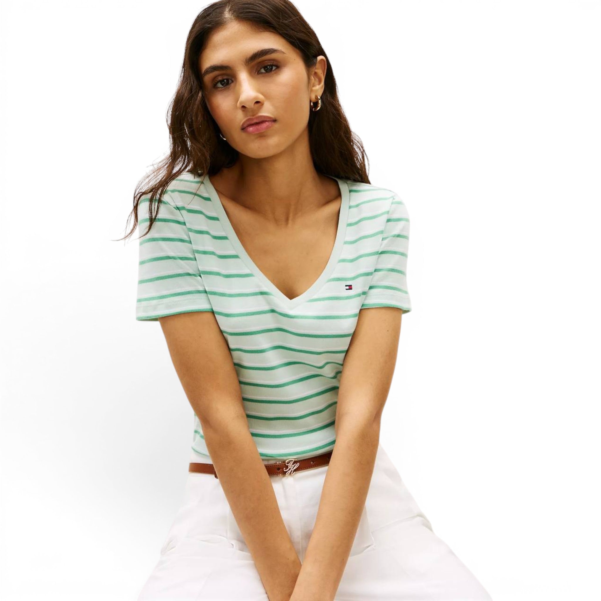 Playera Tommy Hilfiger Essential Striped V-Neck Mujer