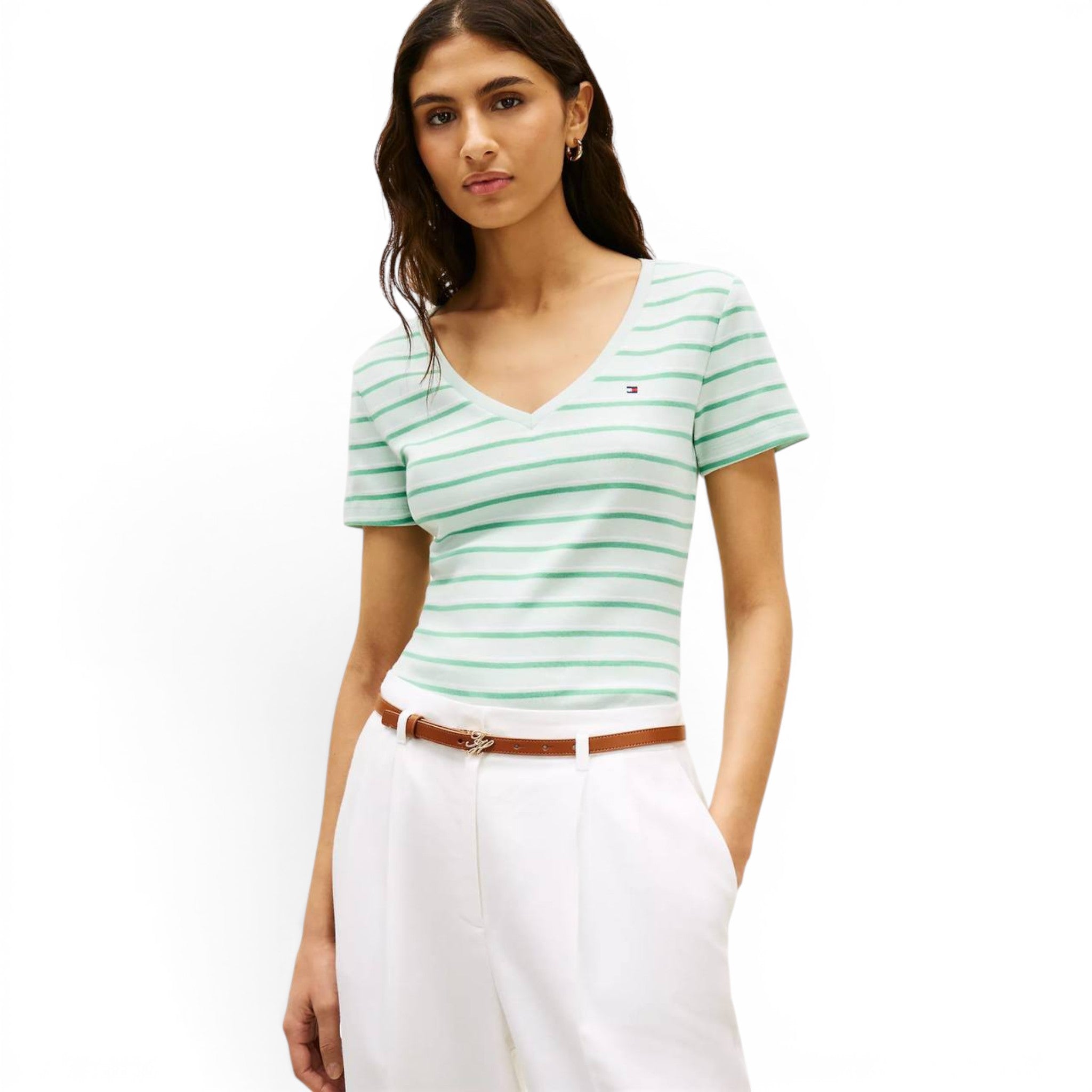 Playera Tommy Hilfiger Essential Striped V-Neck Mujer